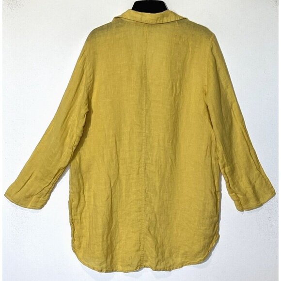 Elie Tahari Yellow 100% Linen Gauze Button Lagenlook Long Shirt Tunic Top - Picture 2 of 7
